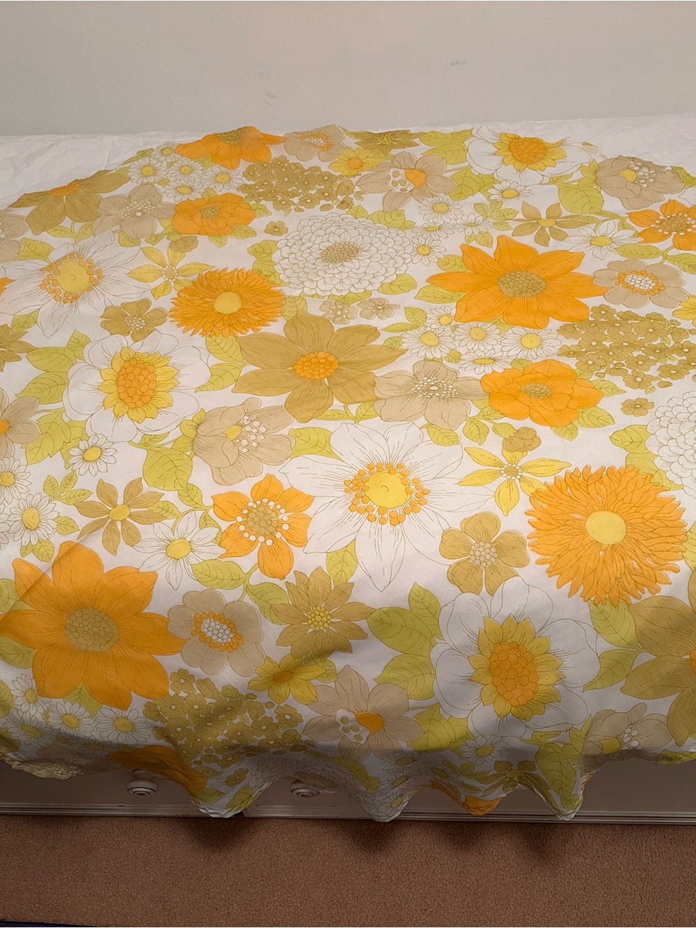 Flower power Vintage Yellow and Orange  Round Table Cloth